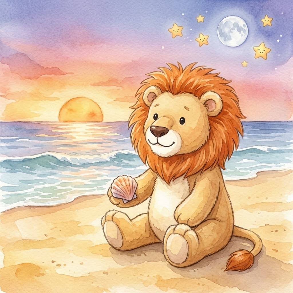 A watercolor lion storybook character generated from the toy